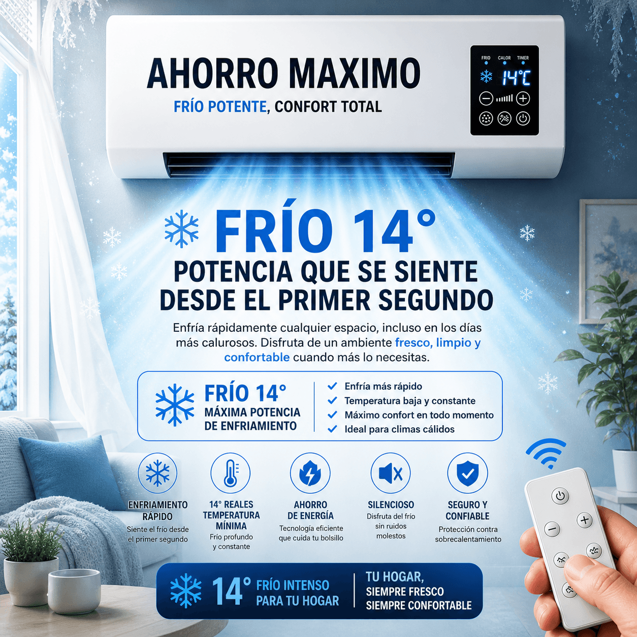 ClimaMax Pro 2.0 Aire Acondicionado Portátil 2 en 1 Calor y Frio - Bajo consumo y Máxima Potencia
