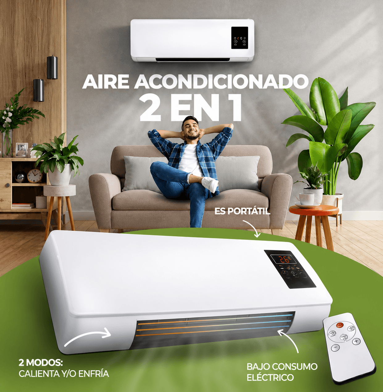 ClimaMax Pro 2.0 Aire Acondicionado Portátil 2 en 1 Calor y Frio - Bajo consumo y Máxima Potencia
